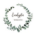 Watercolor greenery frame illustration. Green eucalyptus foliage, herbal barnches wreath Royalty Free Stock Photo