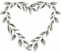 Watercolor Greenery Heart  Frame illustration, Gray leaves Wreath clipart, Branch, petal border, Wedding invitation, Bridal Shower Royalty Free Stock Photo
