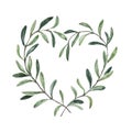 Watercolor greenery heart wreath for valentines day cards, greetings. Olive branches with green leaves frame Royalty Free Stock Photo