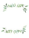 Watercolor Greenery Leaves Hand Painted Frame Wedding Foliage Wreath Royalty Free Stock Photo