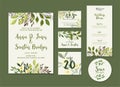 Watercolor greenery wedding stationary kit, invitation and menu