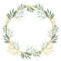 Greenery wreath. Delicate frame with eucaliptus floral illustration. Bouquet of leaves branch frame. composition for