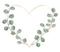 Watercolor greenery wreath with rose gold hoop. Green leaf and foliage frame. Botanical painting Royalty Free Stock Photo