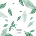 Watercolor greeting card with green exotic leaves