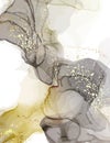 Watercolor grey abstract ink marble blot design in grey yellow neutral colors.  TEnder fine art acrylic ink, deep grunge painting Royalty Free Stock Photo