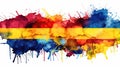 Watercolor grunge background in blue and yellow tones. Splashes of red paint. Symbolic modern drawing. Watercolor drawing in Royalty Free Stock Photo