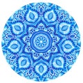 Watercolor gzhel. Doily round lace pattern, circle background wi