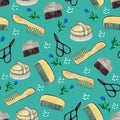 Watercolor hairdresser objects pattern dots