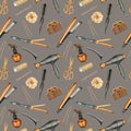 Watercolor hairdresser seamless pattern