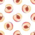 Watercolor half peach seamless pattern on white