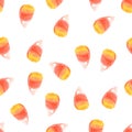 Watercolor halloween candy corn seamless pattern on white background Royalty Free Stock Photo