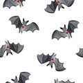 Watercolor halloween cute bats seamless pattern on white background
