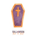 Watercolor Halloween dracula coffin. icon with a coffin with a cross Royalty Free Stock Photo