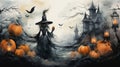 Watercolor Halloween horror environment spooky Halloween banner Royalty Free Stock Photo