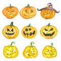 Watercolor halloween pumpkin set. Royalty Free Stock Photo