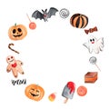 Watercolor halloween round wreath isolated on white background