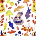 Watercolor halloween seamless pattern.