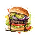 Watercolor hamburger. Hand painted illustration isolated on white background.