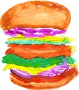 Watercolor Hamburger or Sandwich