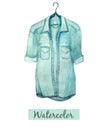 Watercolor hand draw blue denim shirt on white background