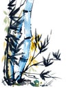 Watercolor draw of bamboo in japanese style