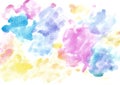 Watercolor hand drawn abstract texture background in blue, pink and yellow colors on white Royalty Free Stock Photo