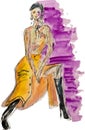 Watercolor hand drawn abstract woman sitting