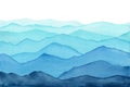 Abstract indigo blue watercolor waves mountains on white background