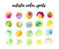 Watercolor hand drawn artistic color spots, paint drops on white background. Royalty Free Stock Photo