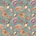 Watercolor hand drawn artistic colorful undersea ocean life seamless color pattern