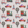 Watercolor hand drawn artistic retro steampunk vehicle vintage seamless pattern