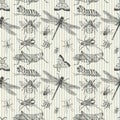 Watercolor hand drawn artistic colorful Insects  collection  seamless pattern Royalty Free Stock Photo