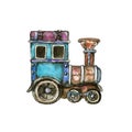 Watercolor hand drawn artistic retro steampunk vehicle vintage icon isolated on white background Royalty Free Stock Photo