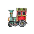 Watercolor hand drawn artistic retro steampunk vehicle vintage icon isolated on white background Royalty Free Stock Photo