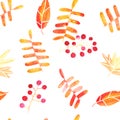 Watercolor hand drawn autumn leaves seamless pattern with clipping mask
