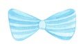 Watercolor hand drawn blue bow with stripes isolated on white background Royalty Free Stock Photo