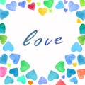 Watercolor hand drawn bright and colorful hearts elements. Pink, blue, yellow, orange, violet colors used Royalty Free Stock Photo