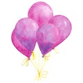 Watercolor hand drawn bunch of pink balloons isolated on white background.