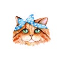 Watercolor Hand Drawn CAT with bow for print, card making, paper, textile, printing, packaging Royalty Free Stock Photo