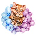 Watercolor Hand Drawn CATs with bow for print, card making, paper, textile, printing, packaging Royalty Free Stock Photo