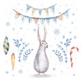 Watercolor hand drawn christmas cute illustrations gift collecti