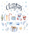 Watercolor hand drawn christmas cute illustrations gift collecti Royalty Free Stock Photo