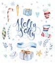 Watercolor hand drawn christmas cute illustrations