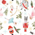 Watercolor christmas nutcracker fairy tale ballet seamless pattern Royalty Free Stock Photo