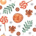 Watercolor Hand Drawn Christmas Seamless Pattern for card making, paper, textile, printing, packaging Royalty Free Stock Photo