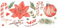 Watercolor Hand Drawn Christmas Composition SET for card making, paper, textile, printing, packaging Royalty Free Stock Photo