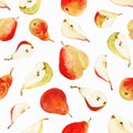 Watercolor hand drawn colorful pear fruits on white background.