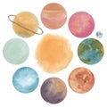 Watercolor hand drawn composition with abstract planets of solar system  and sun isolated on white background Royalty Free Stock Photo