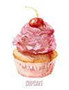 Watercolor hand drawn cupcake perfect for invitations, cards, dinners and menu templates.