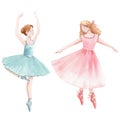 Watercolor cute dancing girls ballet nutcracker ballerina clip art isolated illustrations Royalty Free Stock Photo